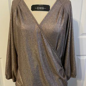 NWT NEW Anthropologie LUANNE Shimmer Wrap-Style Blouse Top Rose Gold Size Large